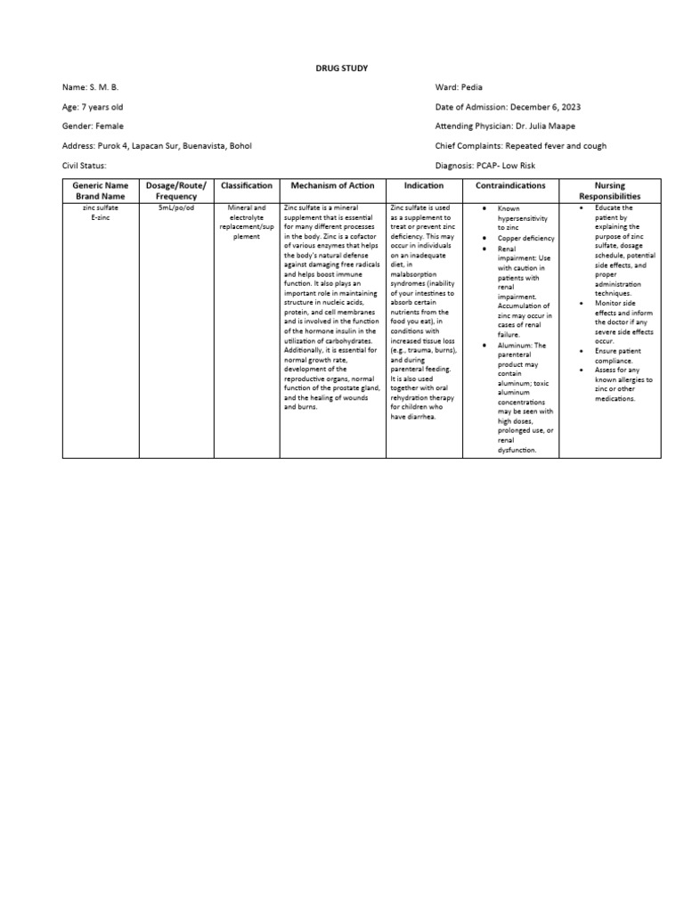 Pedia Drug Study 1 PDF Zinc Dose (Biochemistry)