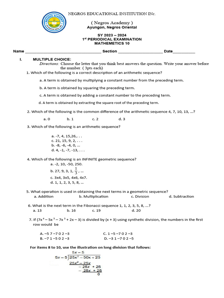 Math 10 Periodical Exam Guide | PDF | Computational Science | Mathematics