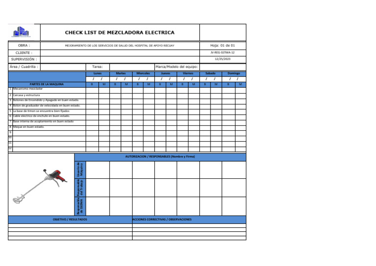 CHECK LIST DE MEZCLADORA ELECTRIC | PDF