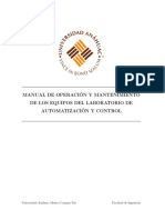 Manual de Operaciones y Mantenimiento de Los Equipos Del Laboratorio de Automatizacion y Control