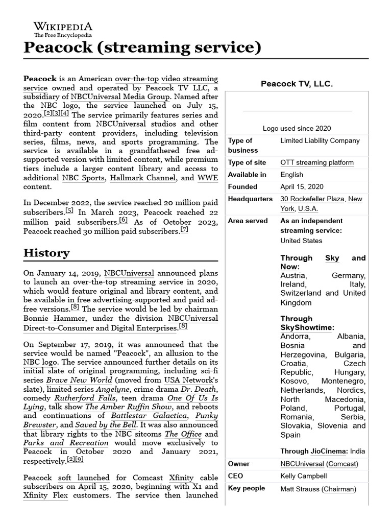 Peacock TV: Streaming Service Overview | PDF | Nbc Universal