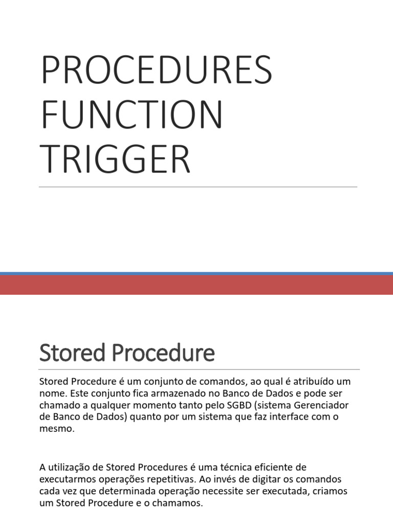 Procedures - Triggers - Functions | PDF | SQL | Programação de computadores