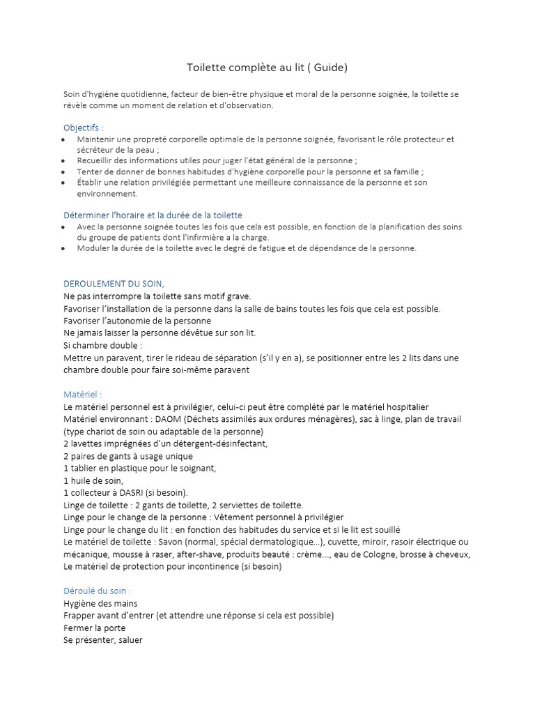 Toilette Complète Au Lit Pdf
