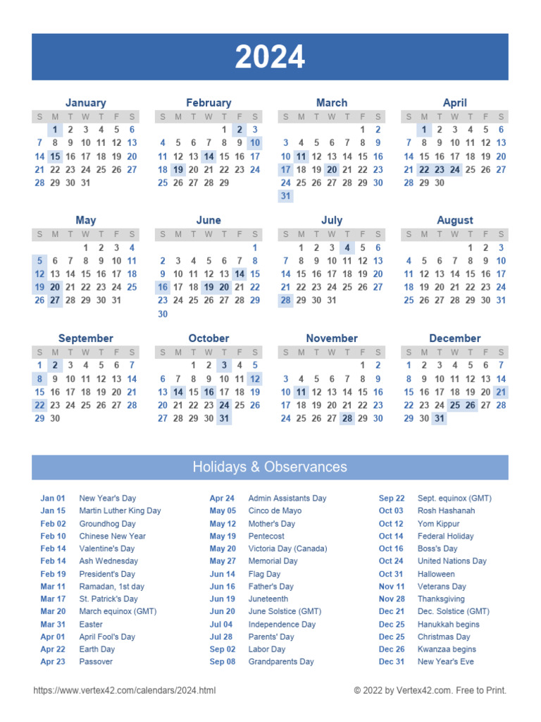 2024 Calendar with Holidays & Observances | PDF | Festival | Holidays