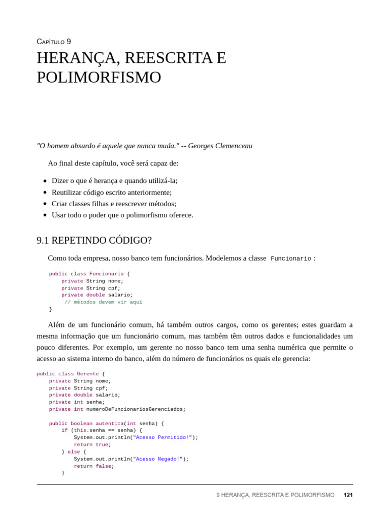 Herança e Polimorfismo em Java | PDF | Classe (programação de ...