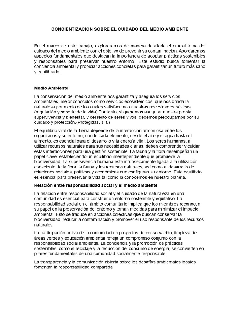 Cuidado Del Medio Ambiente | PDF | Entorno natural | Sustentabilidad