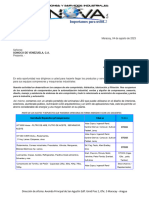 Carta de Presentacion de Servicios y Suministros Industriales Sonoco, C.A.