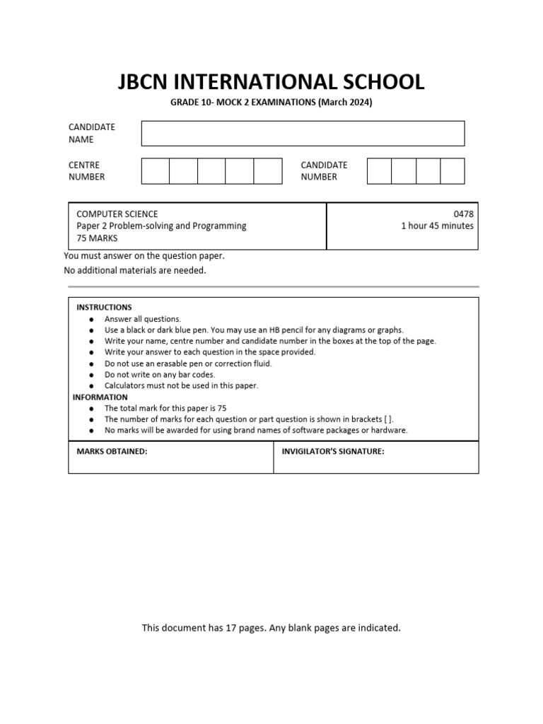 Computer Science Paper 2 PDF