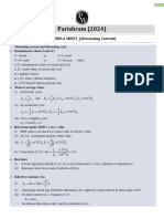 Alternating Current - Formula Sheet - Parishram 2024