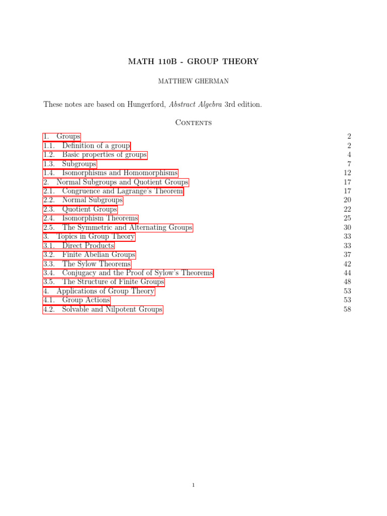 Math 110B - Group Theory Lecture Notes | PDF | Group (Mathematics ...