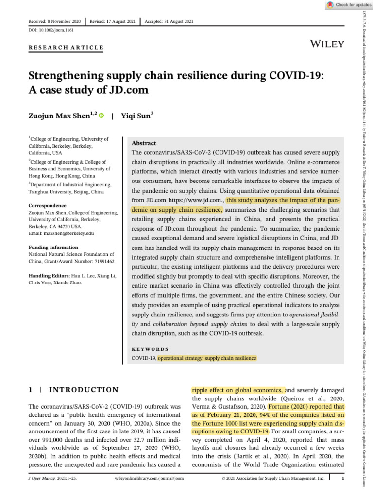 J of Ops Management - 2021 - Shen - Strengthening Supply Chain ...