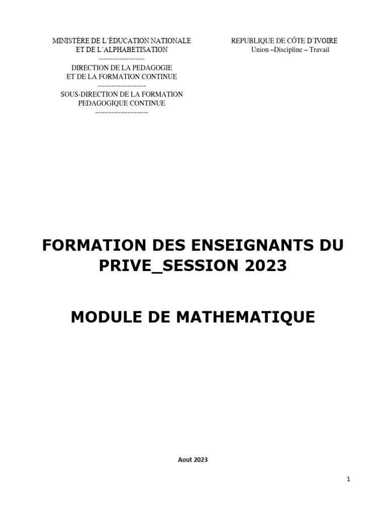 MATHS - Module de Formation Des Enseignants Du Privé 2023 | PDF ...