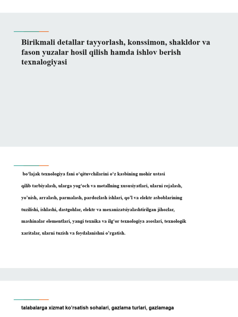 Birikmali Detallar Tayyorlash, Konssimon, Shakldor Va Fason ...