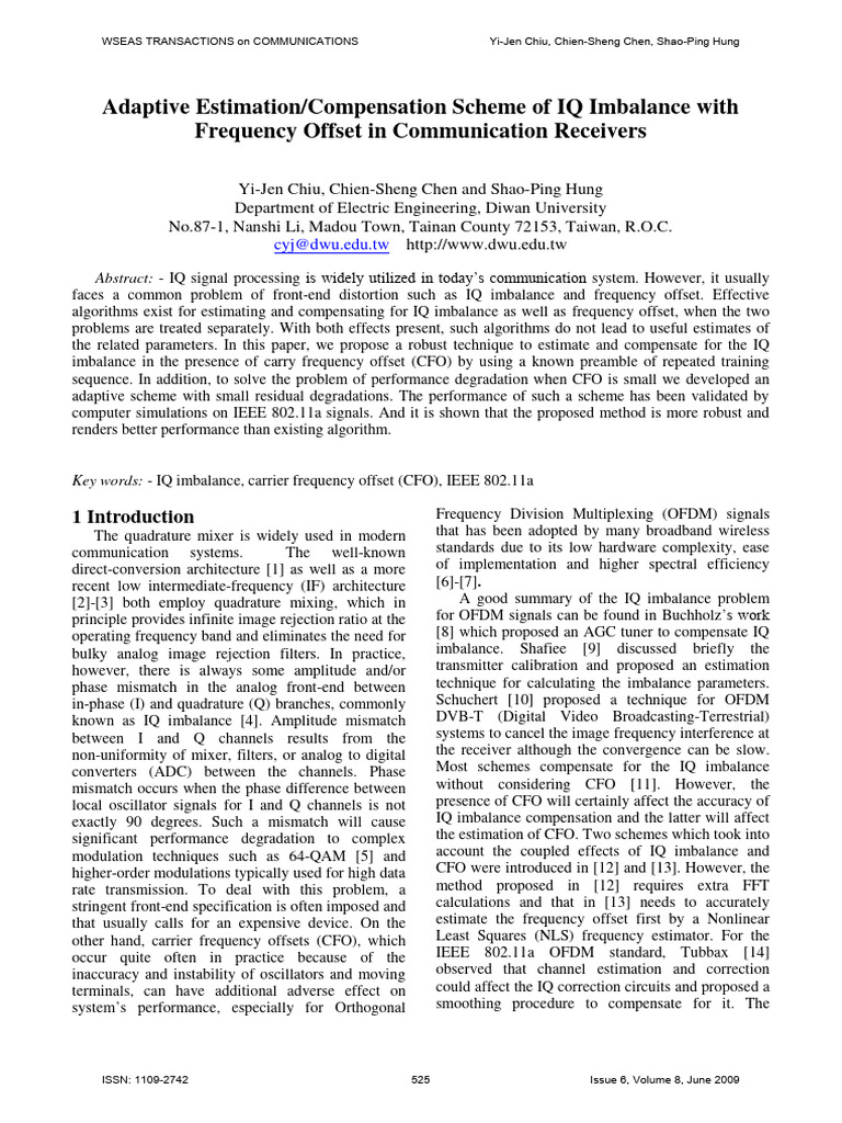 Adaptive estimation compensation scheme of iq imbalance with frequency