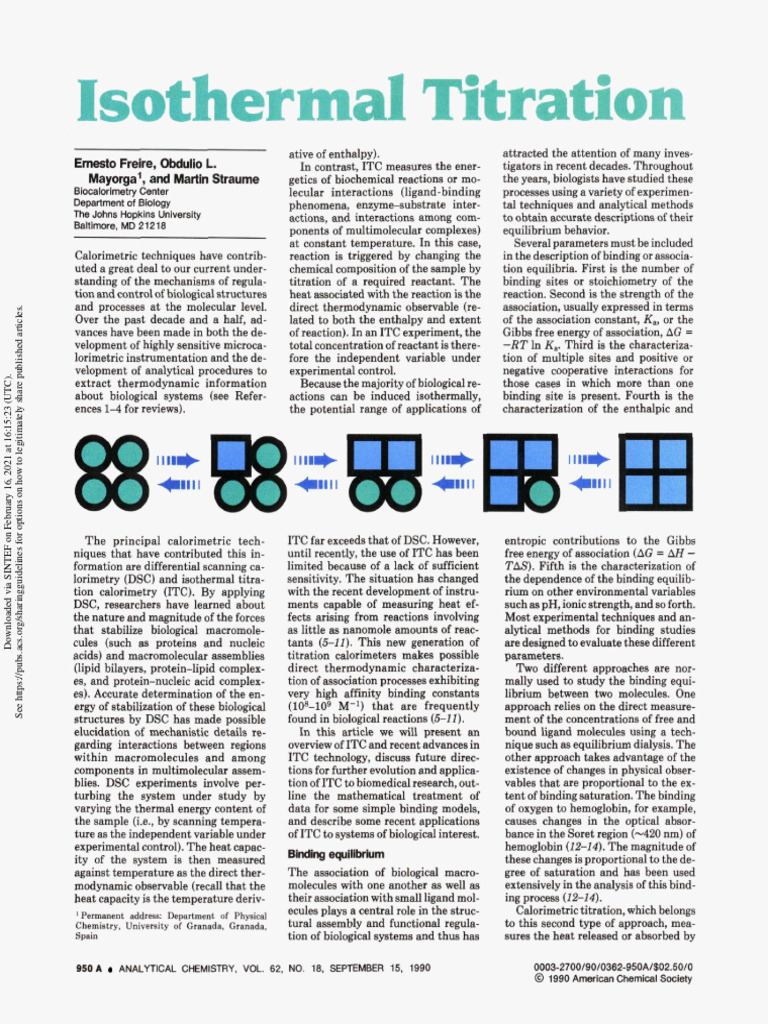 1990 Freire Et Al Analytical Chemistry 62 18 Isothermal Titration
