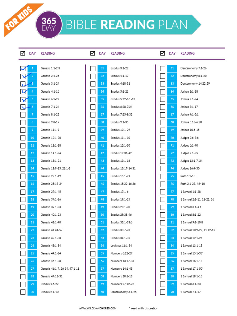Daily Bible Reading Plan For Kids d1191158 3fdd 43be 9c70 6f4193443fc5 | PDF | Book Of Judges | Acts Of The Apostles for Printable 365 Day Bible Reading Plan Pdf Free