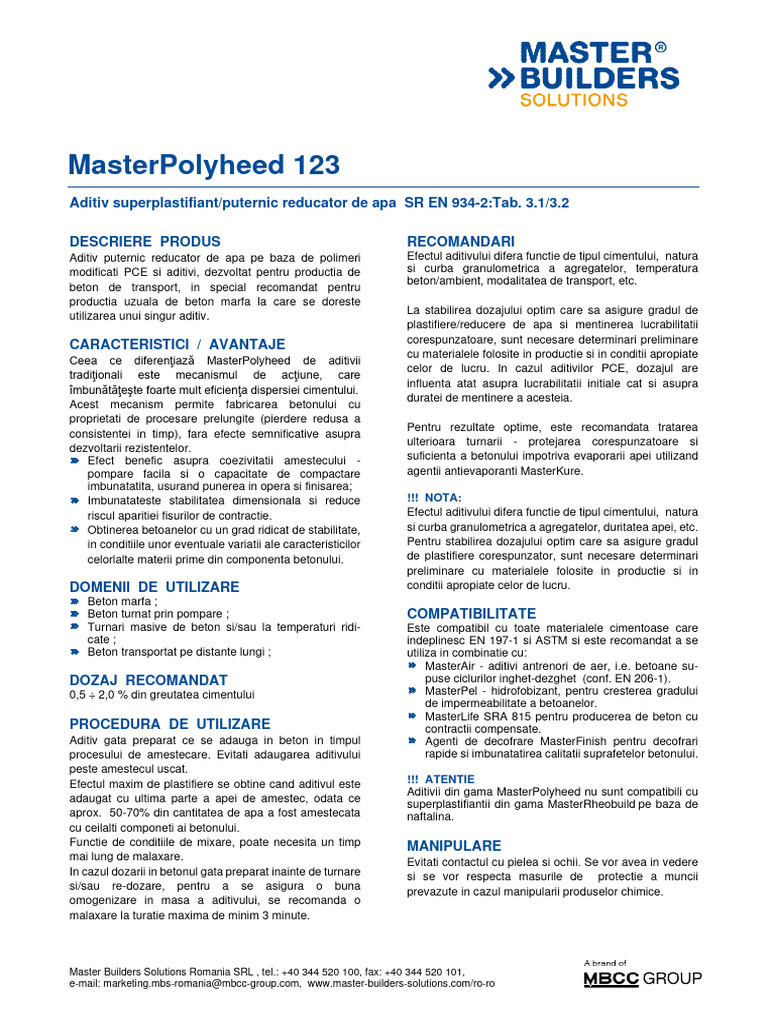 TDS MasterPolyheed 123 Superplastifiant | PDF