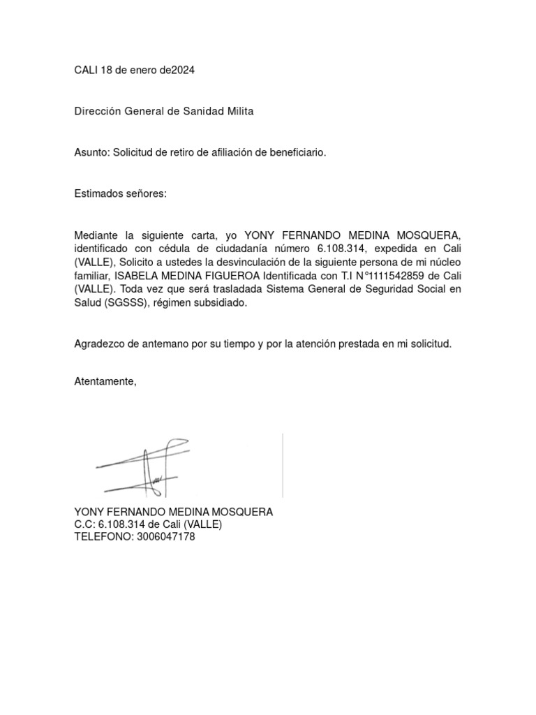 Solicitud de Retiro Sanidad Militar | PDF