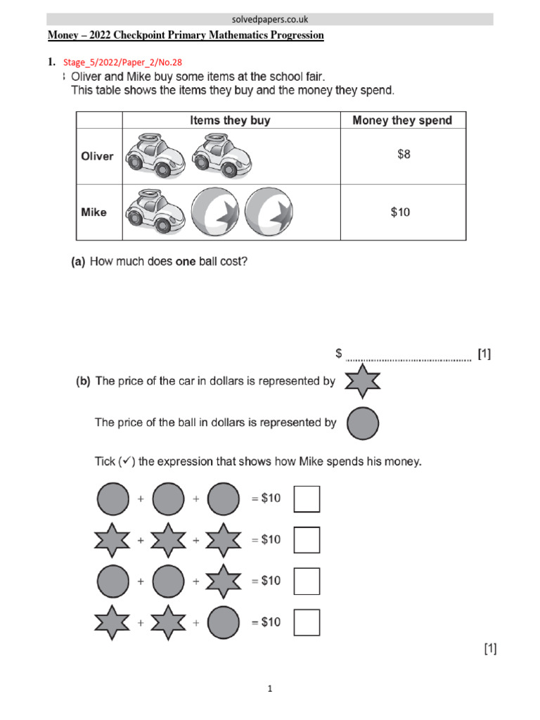 2022-Money-Checkpoint Primary Progression | PDF