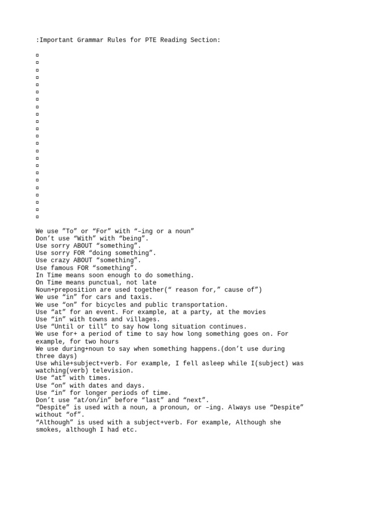 Important grammar rules for pte reading section pdf