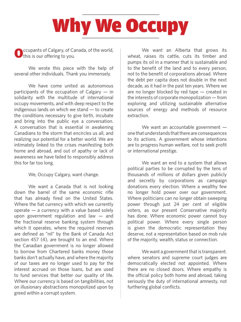 Occupy Calgary: A Call for Change | PDF | Canada | Sustainability