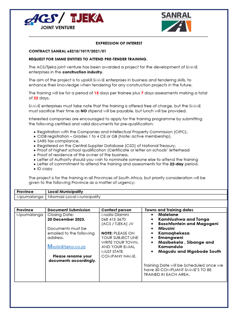 Pre - Tender Training Advert Nkomazi Local Municipality | PDF | Justice ...