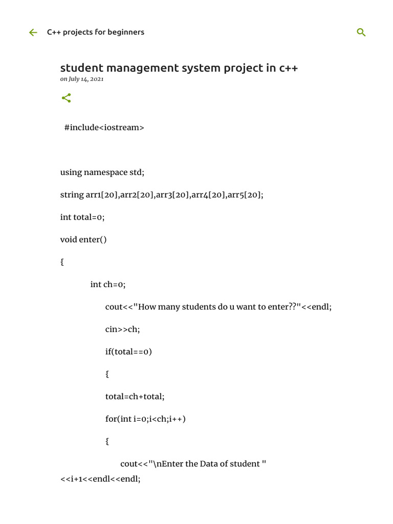 Student Management System Project in C++ | PDF | Namespace | C++