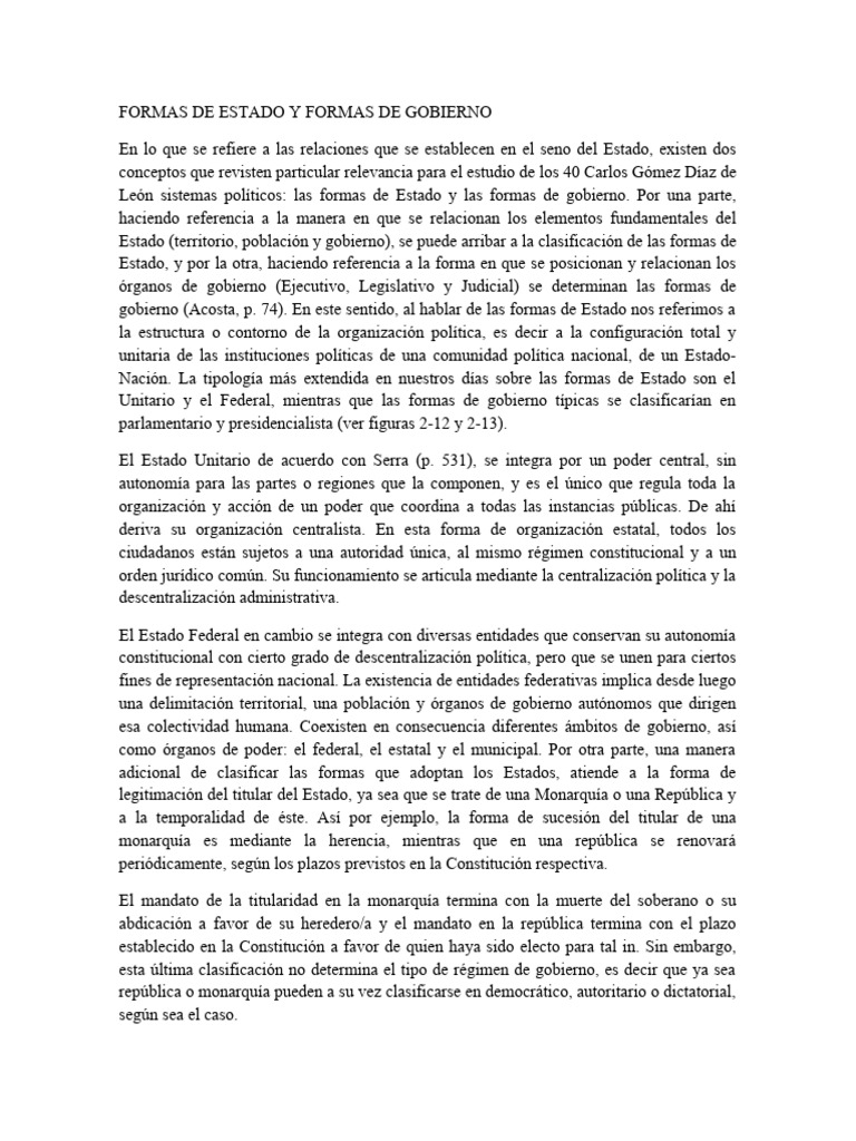Formas de Estado y Gobierno | PDF | Gobierno | Estado (política)