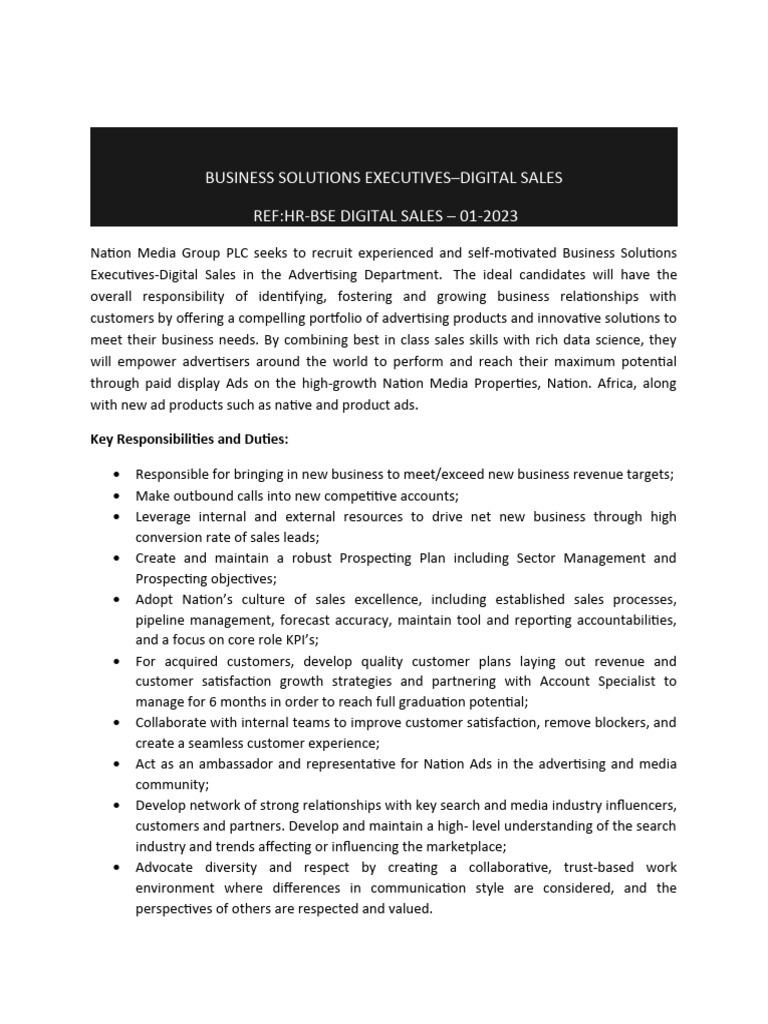 Job advert business solutions execuitve digital sales pdf sales