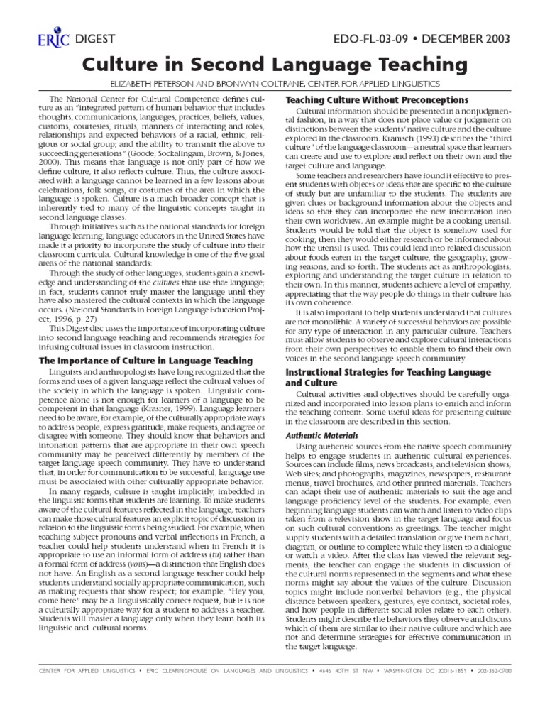 Integrating Culture in Language Teaching | PDF | Language Education ...