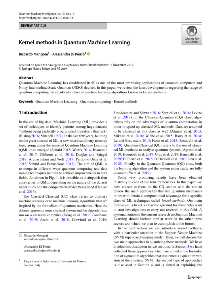 Kernel Methods in Quantum Machine Learning | PDF | Support Vector ...