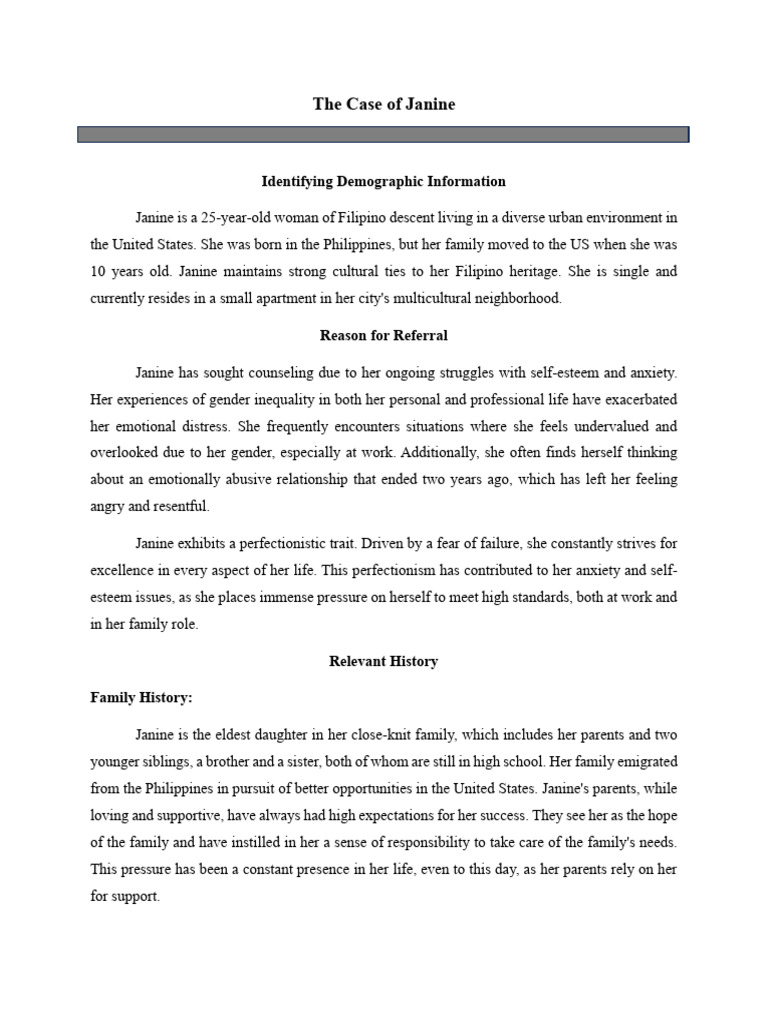 The Case Of Janine Pdf Psychological Trauma Perfectionism