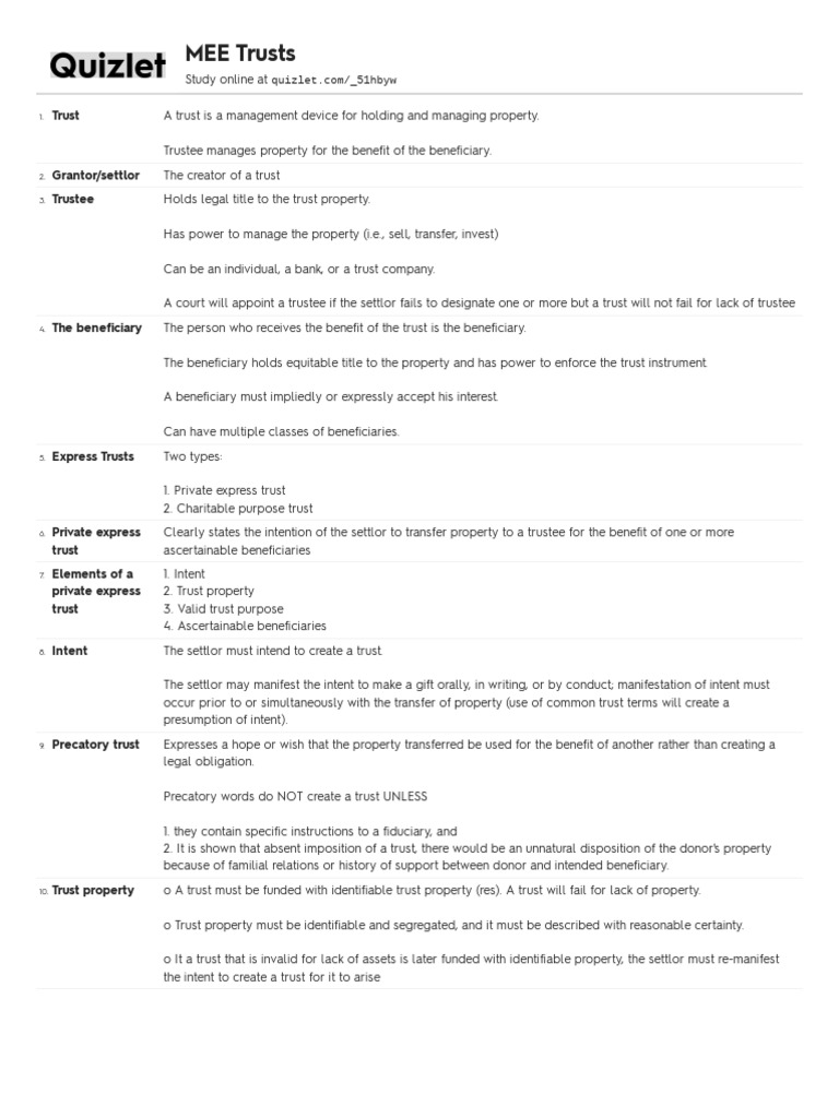 Types of Trusts Overview Chart | PDF | Trust Law | Will And Testament