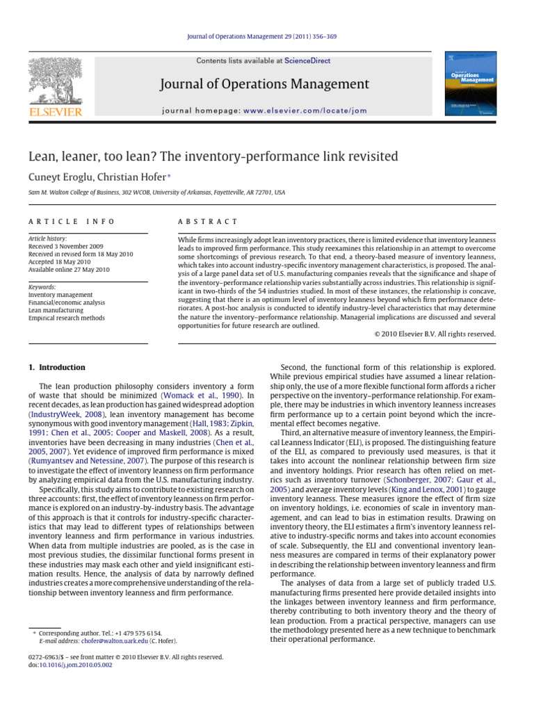 1 s2.0 S0272696310000367 Main | PDF | Lean Manufacturing | Inventory