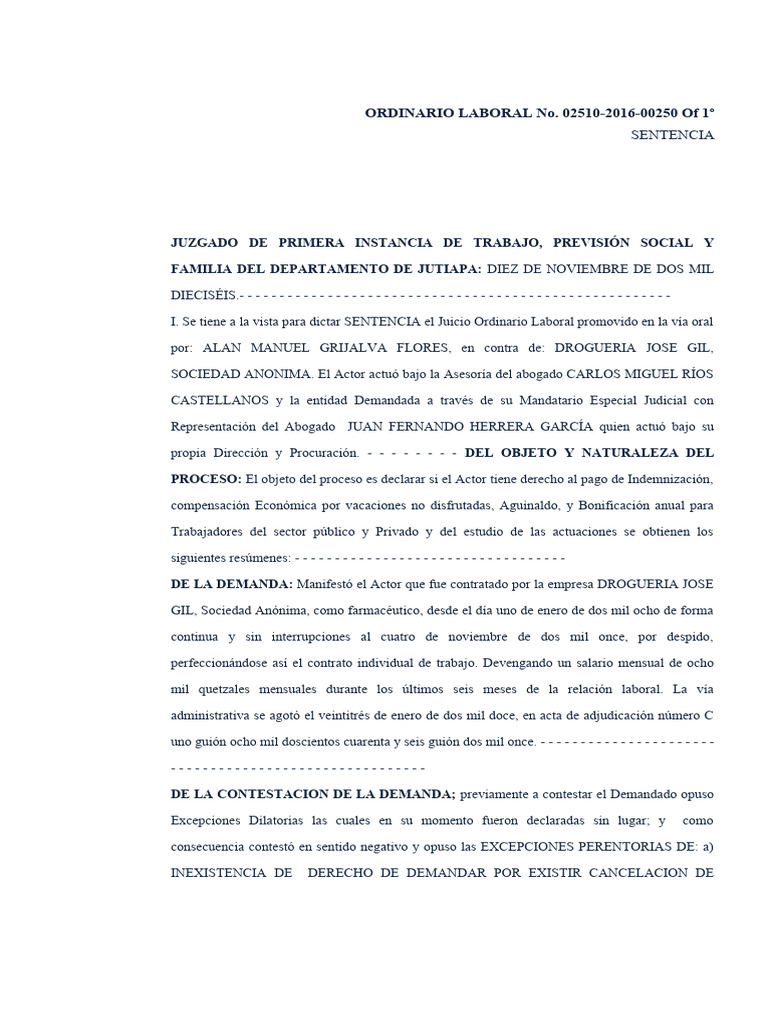 9 - Sentencia de Juicio Ordinario Laboral | Descargar gratis PDF