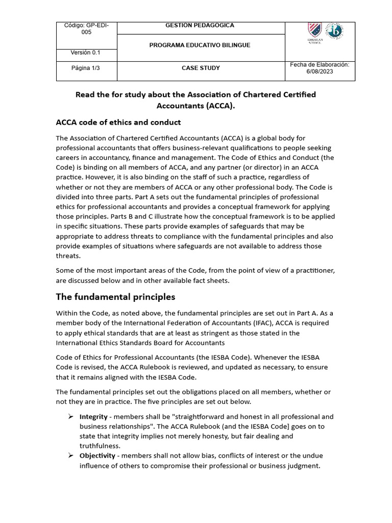 ACCA Code of Ethics Overview | PDF