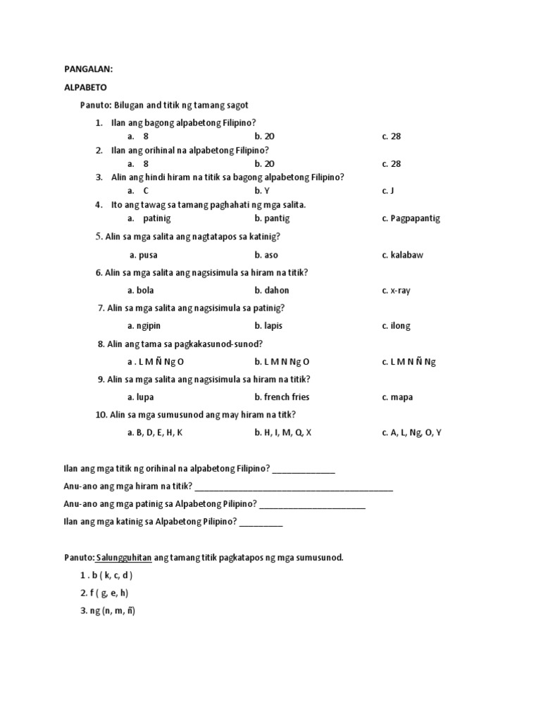 Filipino Grade 2 1Qtr Reviewer St. Mary's College QC