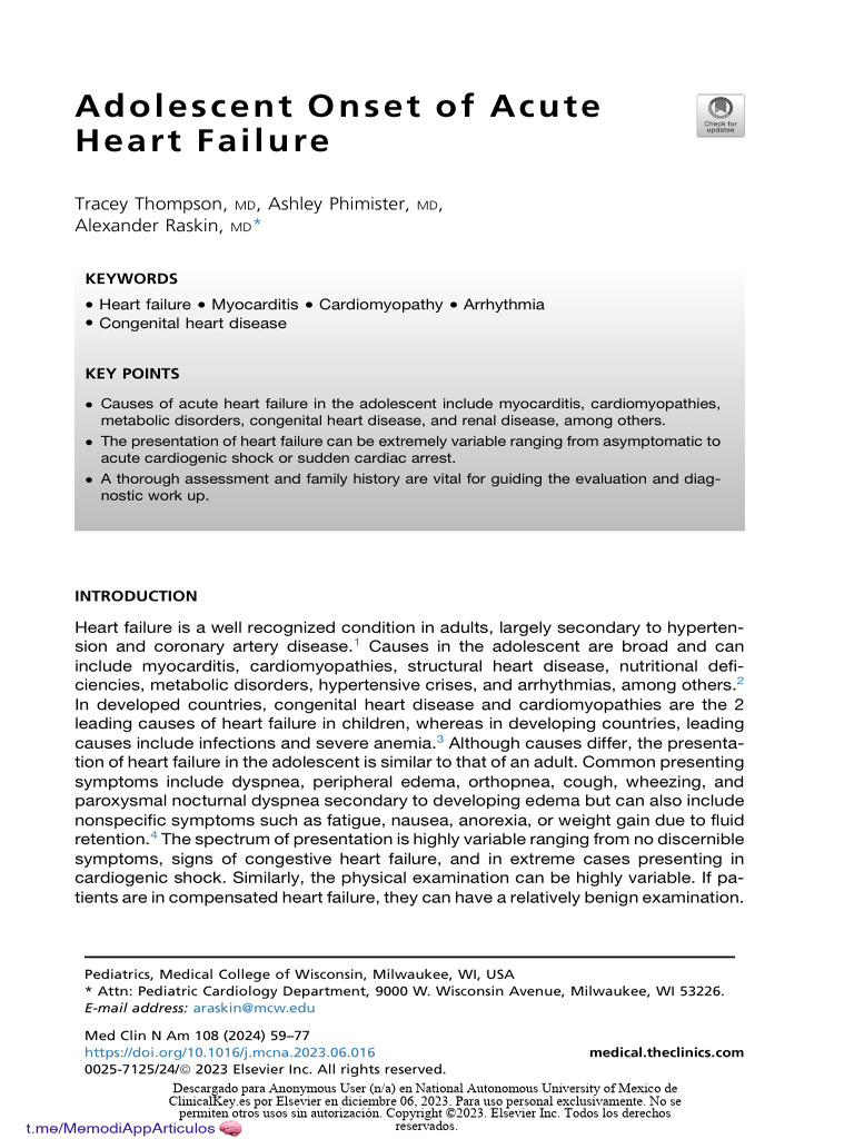 Adolescent Onset of Acute Heart Failure PDF Heart Failure