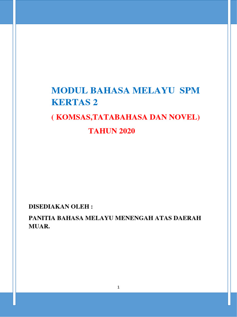 Modul Bahasa Melayu Spm 2020 Daerah Muar Pdf