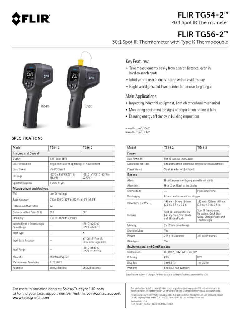 FLIR TG542 TG562 DatasheetLTR PDF Laboratory