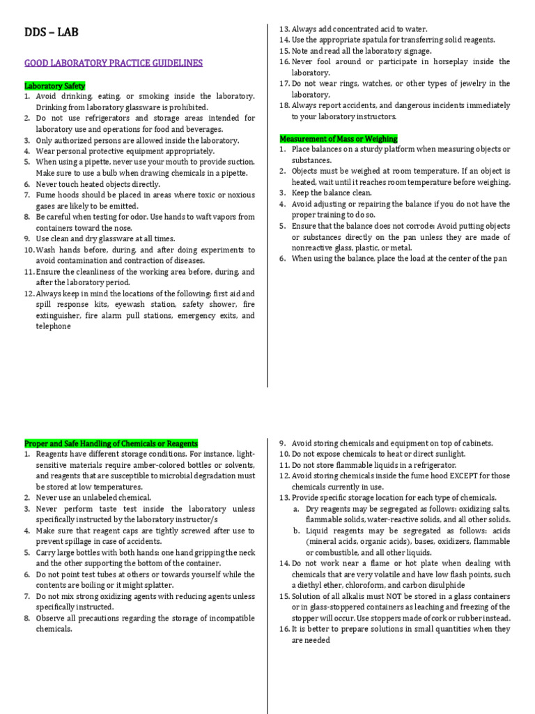 DDS Lab Safety and Chemical Handling Guide | PDF | Tablet (Pharmacy ...