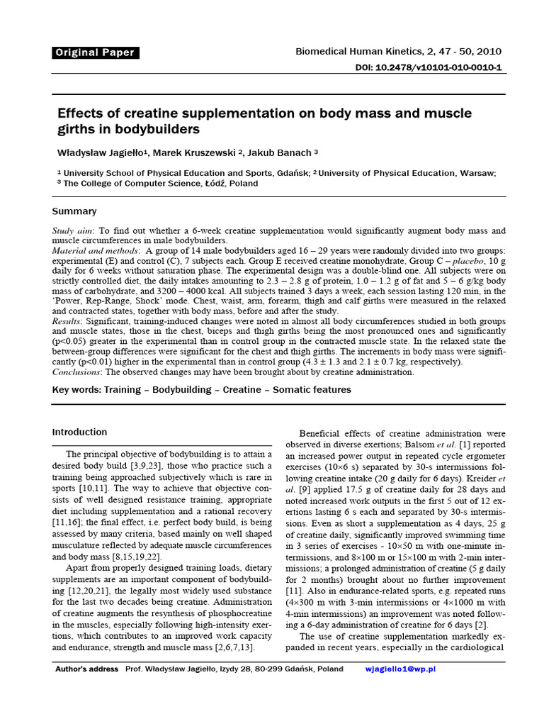 Effects of creatine supplementation on body mass and muscle girths in