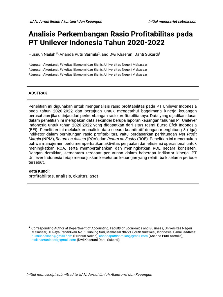 Analisis Perkembangan Rasio Profitabilitas Pada PT Unilever Indonesia ...