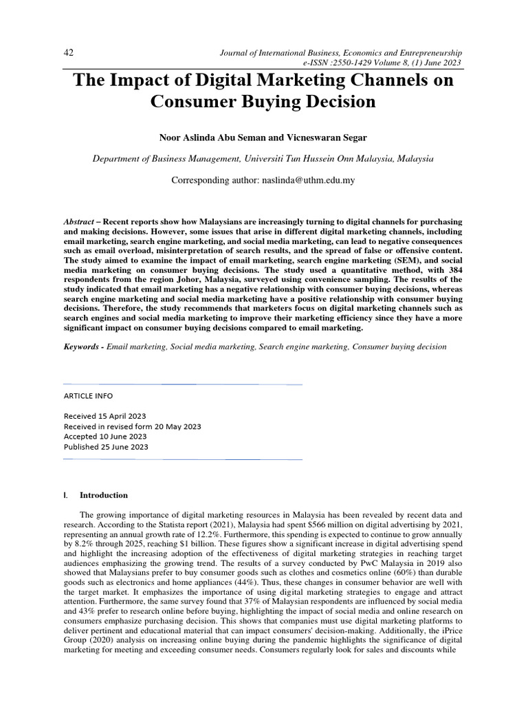 The Impact of Digital Marketing Channels On Consumer Buying Decision ...