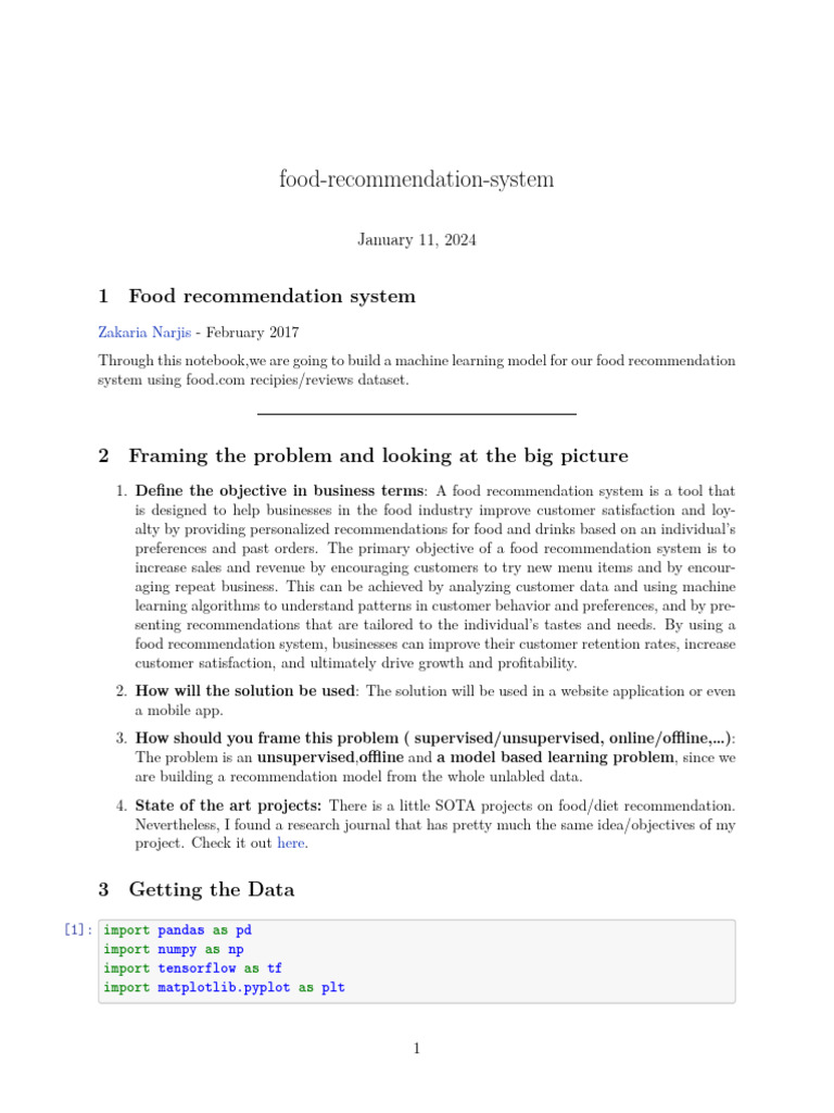 Food Recommendation System | PDF | Machine Learning | Foods