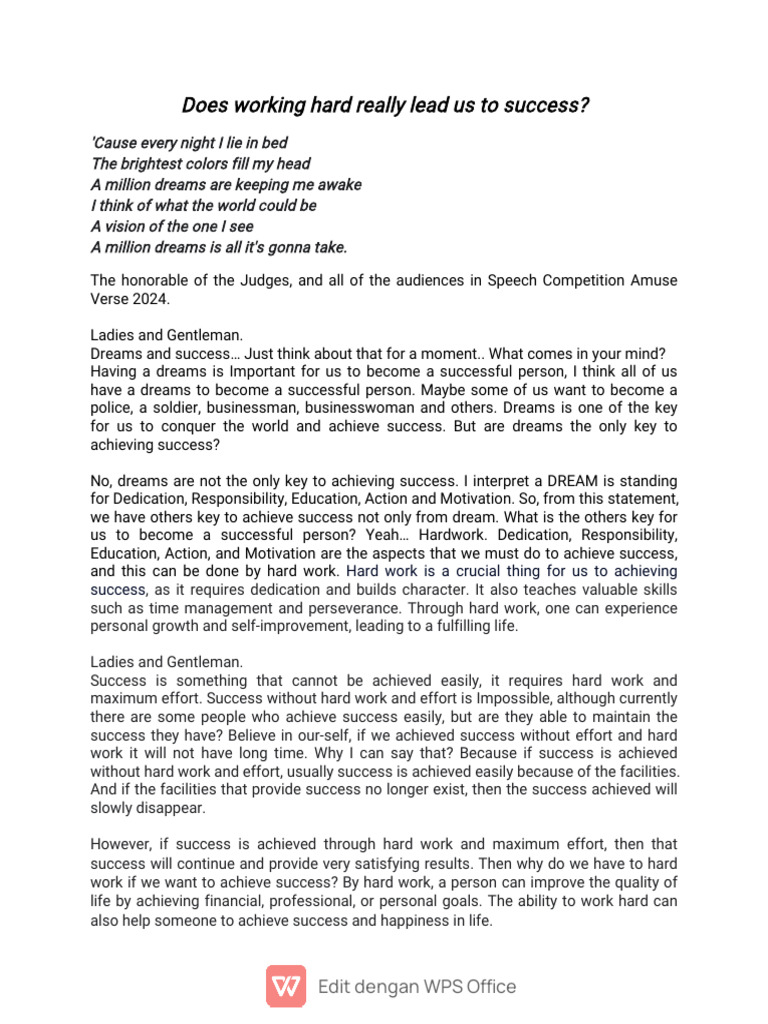 Success Speech Text Pdf Disciplines Behavioural Sciences