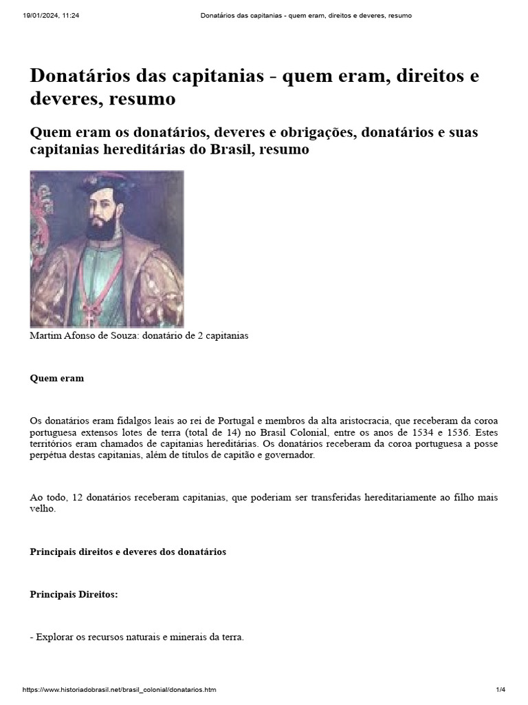 Donatários Das Capitanias - Quem Eram, Direitos e Deveres, Resumo | PDF ...