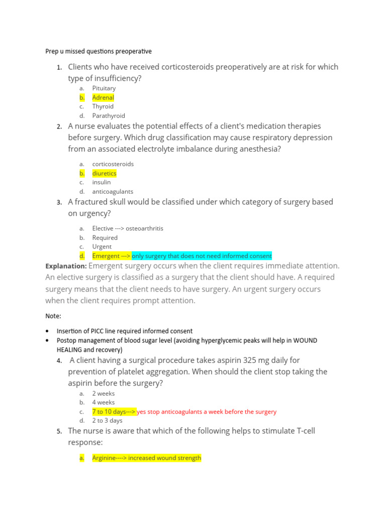 Preoperative Nursing Considerations | PDF | Surgery | Anesthesia
