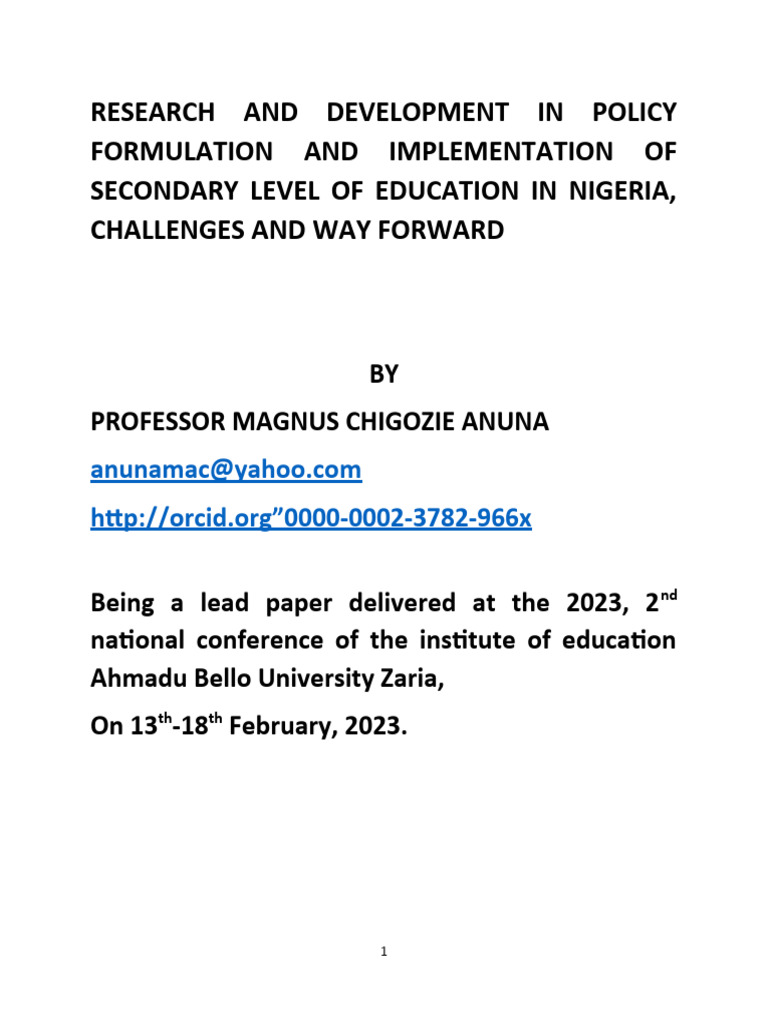 Research and Development in Policy Formulation and Implementation of ...