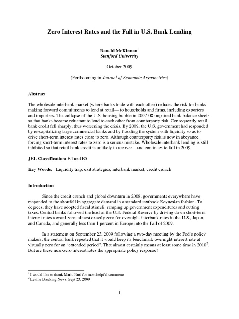 Impact of Zero Rates on U.S. Bank Lending | PDF | Interbank Lending ...